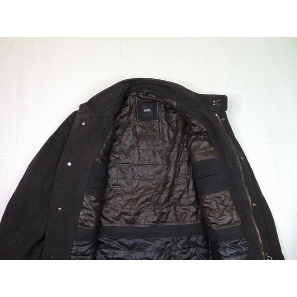 Hugo Boss Men L Quilted Military Pea Coat Jacket Gray Wool Tweed Full Zip - Picture 3 of 8